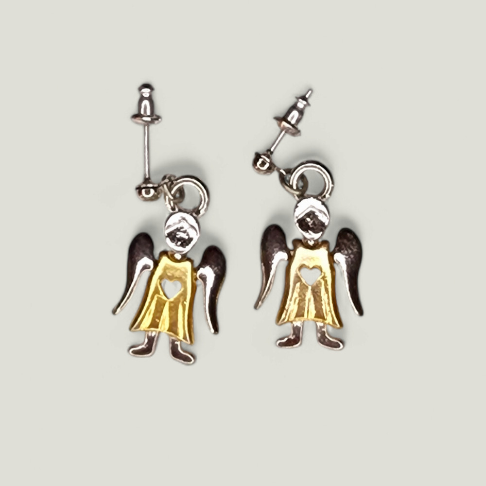 ADORABLE Two Tone ANGEL Dangle Post Pierced Earrings Signed GCI